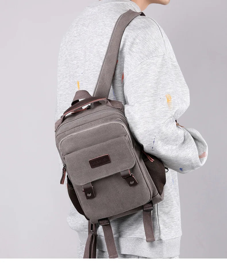 Small Mens Backpack Canvas Casual Backpacks for Men 2025 Mini Male School Bag Rucksack Man Multi-function Crossbody Bag Travel
