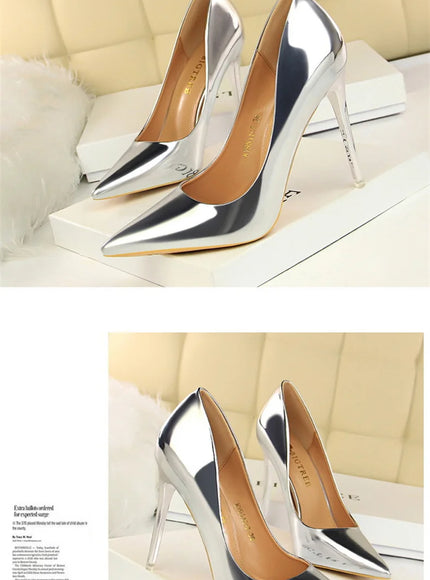 Fashion Metal Women Patent Leather Shallow Mouth Thin