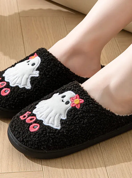 Cartoon Halloween Ghost Cotton Slippers Women Winter Cute