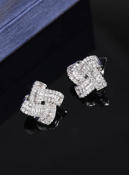 Kiss Icon Clover Earrings Sterling Silver Plated - Zircon