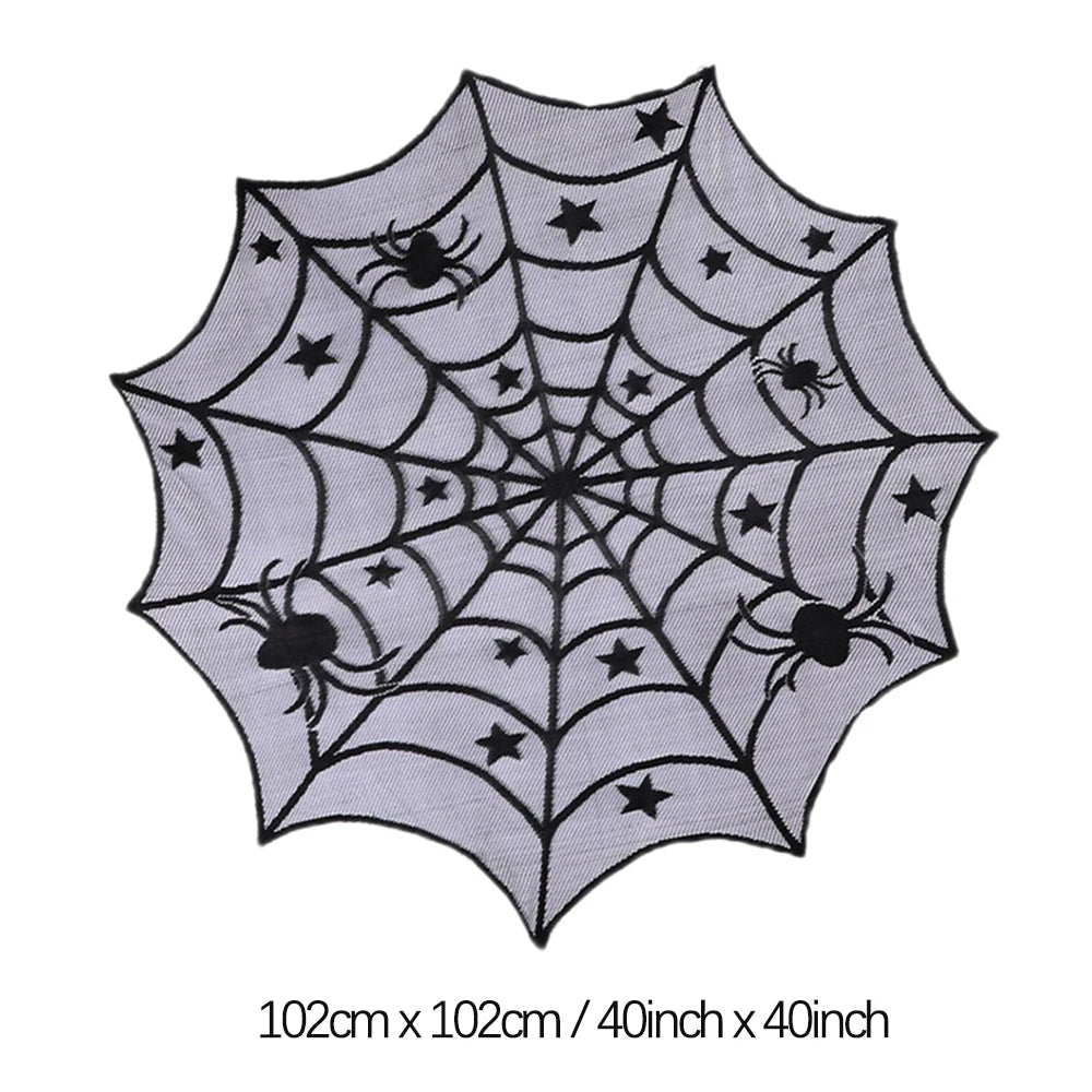 Halloween Table Runner Tablecloth Spider Web Halloween Black Fireplace Mantel Cover for Home Party Halloween Decoration