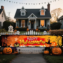 200x40cm Happy Halloween Pumpkin Bat Ghost Print Party Backdrop Polyester Hanging Banner 2025 Halloween Decorations