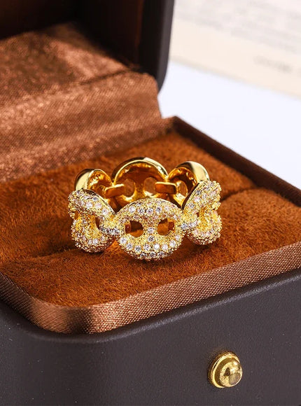 KissIcon Interwoven Shiny White Zircon Ring Silver Plated