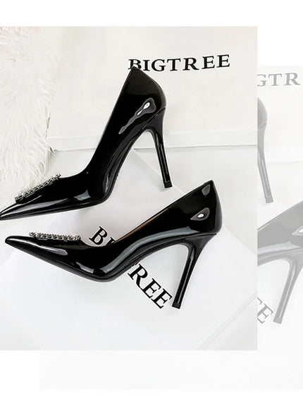 Woman 10cm High Heels Patent Leather Shallow Mouth