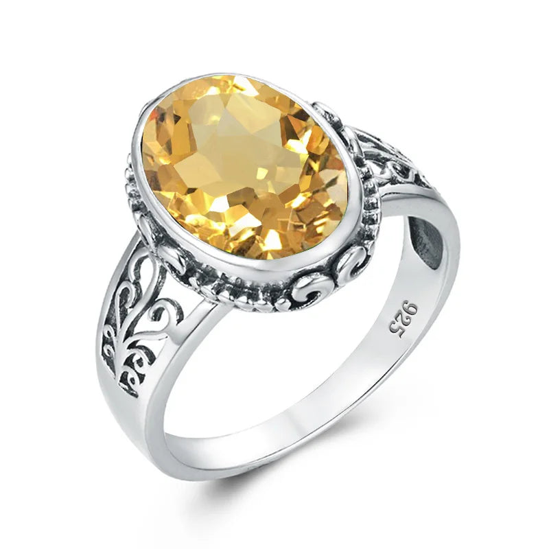 Yellow Gold Citrine Ring For Women 10*14mm Oval Cut Stone Art Deco Luck Birthstone Jewelry Trending Luxury Wedding Party Gift