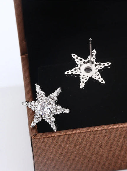 KissIcon Shiny Star Pentagram Stud Earrings - S925 Zircon