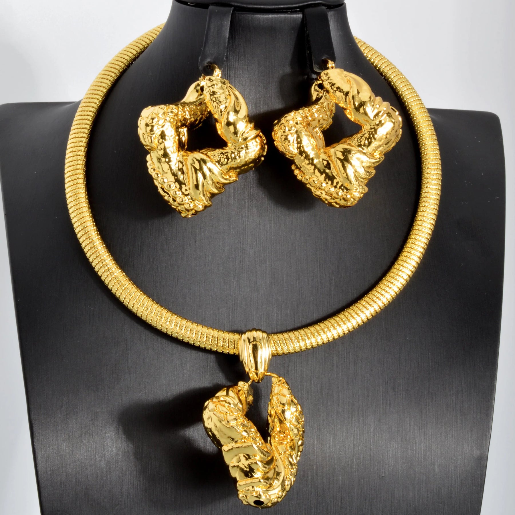 Gold Color Collar Necklace Earrings Jewelry Set For Women Dubai Africa Luxury Quality Jewellery Party Wedding Accessories