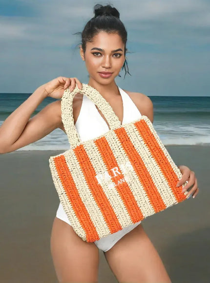 Colorful Striped Hand-woven Letter Embroidery Handbag