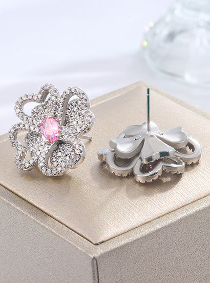 KissIcon 925 Silver Zircon Flower Earrings Gift Women