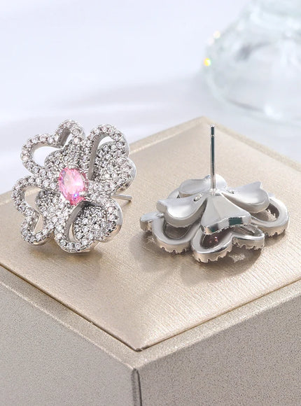 KissIcon 925 Silver Zircon Flower Earrings Gift Women