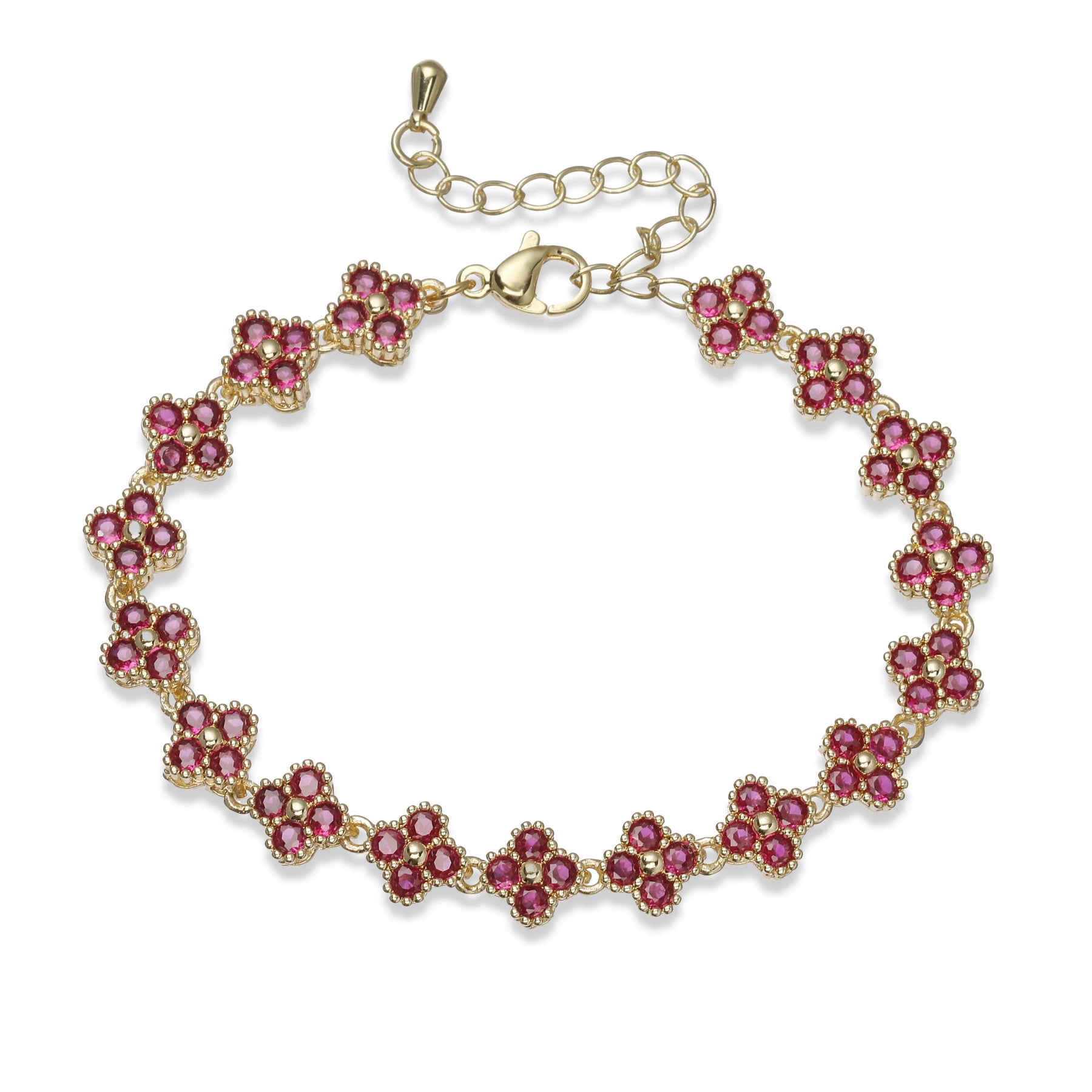 HECHENG, Bijoux Colorful Flower CZ Stone Brass Metal Bracelet/Necklace,Lobster Clasp, Adjustable, Minimalist Romantic Jewelry