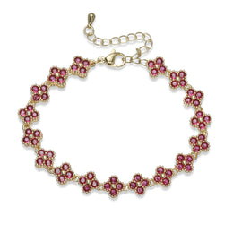 HECHENG, Bijoux Colorful Flower CZ Stone Brass Metal Bracelet/Necklace,Lobster Clasp, Adjustable, Minimalist Romantic Jewelry