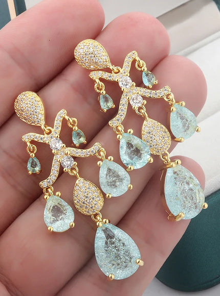 KissIcon Shiny Light Blue Zircon Earrings Sparkling Gift