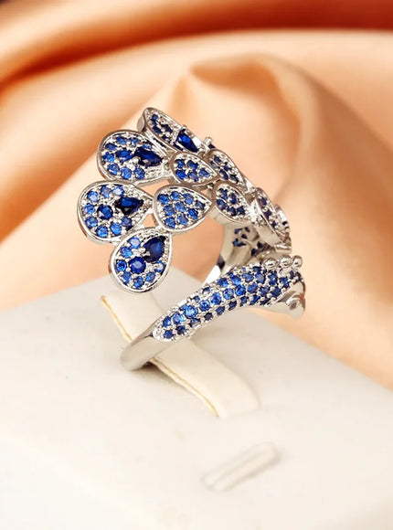 Creative Peacock 925 Silver Plated Ring for Women Bright Blue AAAA Zircon Open Adjustable Jewelry Silver Jewelry Wedding Ring