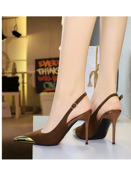 European American Style Metal Pointed High Heels Slim