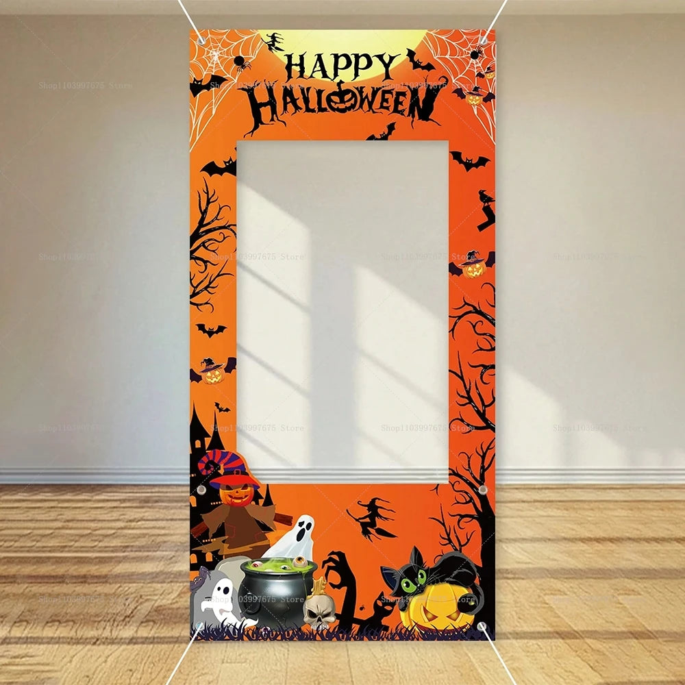 Happy Halloween Party Decorations Photo Booth Frame Props Pumpkin Ghost Bats Birthday Decor Background Banner Party Supplies