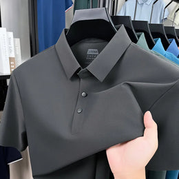 Men's Seamless Polo Shirt - Breathable Nylon-Spandex Blend, Reinforced Collar & Matching Buttons (12 Colors, M-4XL)