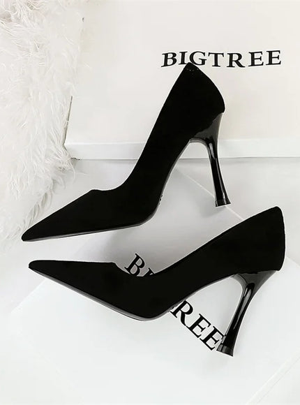 Fashion Suede Black Women Simple Pumps Wine Glasses
