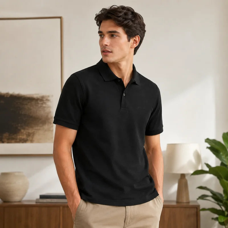 Men's Summer New Cotton 100% Short-Sleeved Polo Shirt, Collar Brand Printed T-Shirt, Breathable Casual Business Men's Clothing