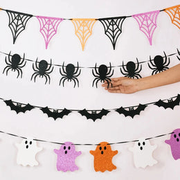 Halloween Party Banner Garlands Cartoon Ghost Bat Spider Hanging Bunting for Halloween Home Decoration Supplies Kids Favors Gift