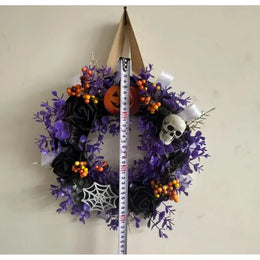 KissICON 1 / China Mainland Halloween Themed Party Wall Home Decor Black Purple Artificial Flower Wreath Front Door Indoor Outdoor Hanging Holiday Accessory