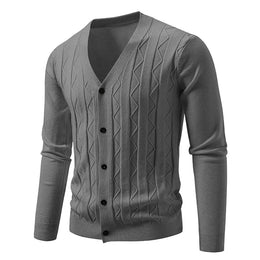 2025 New Knit Cardigan Men Korean Style Fashion Smart Casual V-Neck Knitted Sweatercoat Mens Solid Color Slim Sweater Outerwear