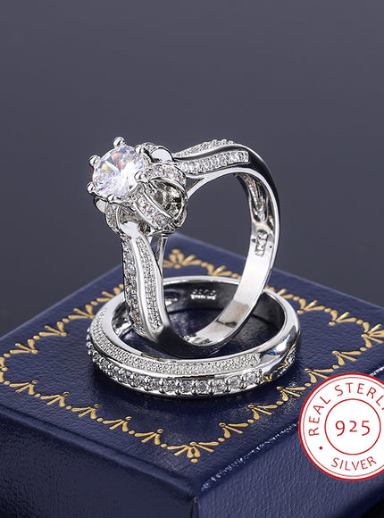 High Quality Crystal Zircon Wedding Ring Set Fashion Big Stone Finger Ring Promise Bridal Engagement S925 Silver Rings for Women
