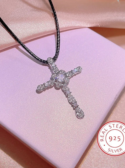 KissIcon Zirconia Cross Necklace - 925 Silver Plated