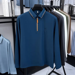 Men's Cotton Long Sleeved T-shirt with Collar Polo Shirt High-end Embroidered Top Autumn Loose Base Shirt