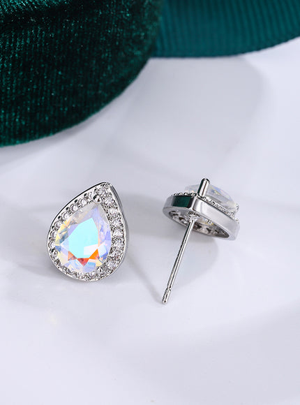 KissIcon Silver Plated Water Drop Earrings - Zircon Shine