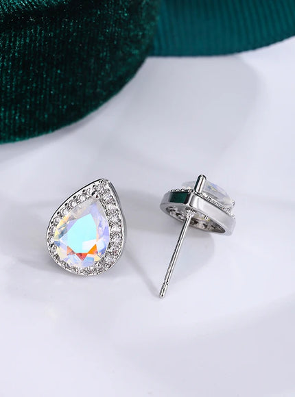 KissIcon Silver Plated Water Drop Earrings - Zircon Shine