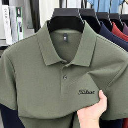 Men's Summer New Cotton 100% Short-Sleeved Polo Shirt, Collar Brand Printed T-Shirt, Breathable Casual Business Men's Clothing