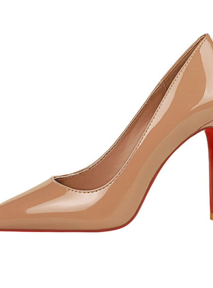 Fashionable Simple Slim Heels High Heels Glossy Patent