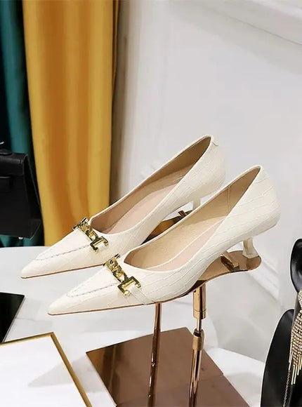 Fashion Metal Chain Decoration Women Pumps Shallow Mouth