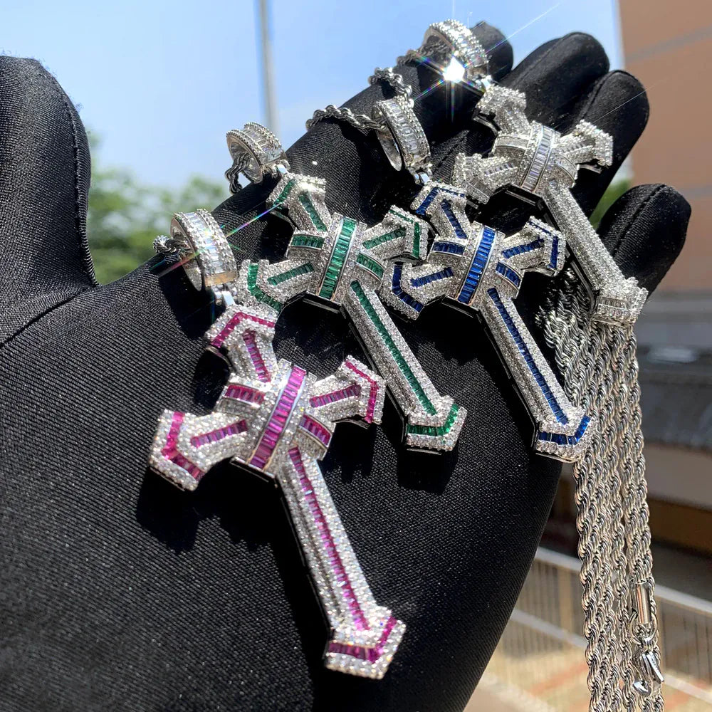 2025 New Cross Pendant for Men Women Full Iced Out Cubic Zircon Hip Hop Necklace Link Chain Fashion Rock Jewelry