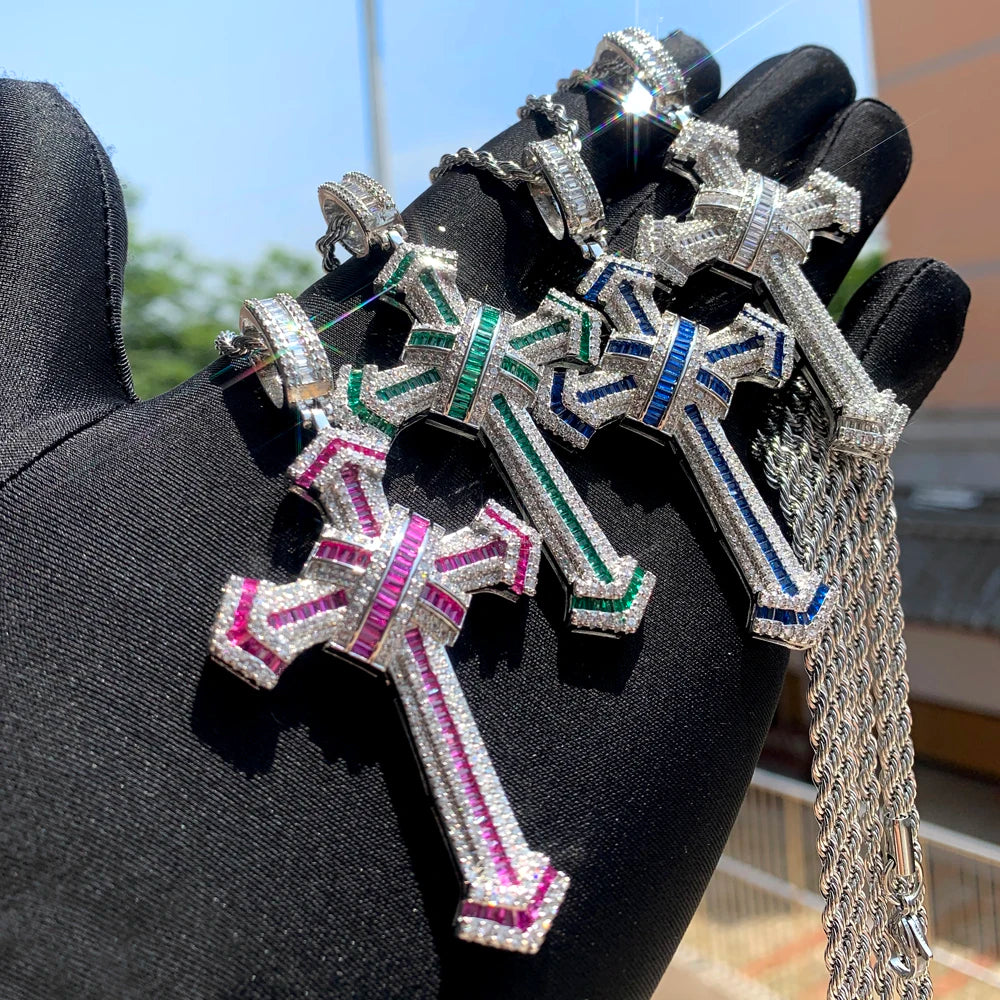 2025 New Cross Pendant for Men Women Full Iced Out Cubic Zircon Hip Hop Necklace Link Chain Fashion Rock Jewelry