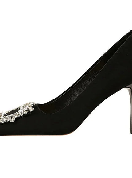 Fashion Women High Heels Metal Rhinestone Buckle Square