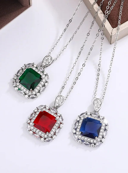 💋 925 Silver Plated Women's Necklace - Color Zircon Pendant