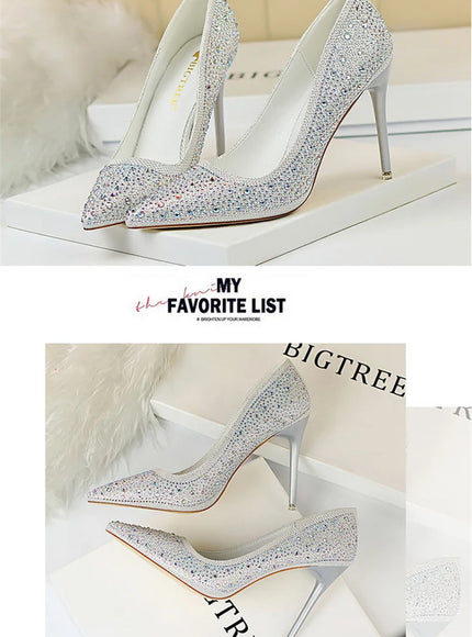 Shallow Mouth Pointed Color Rhinestone Pumps Fashion Wedding