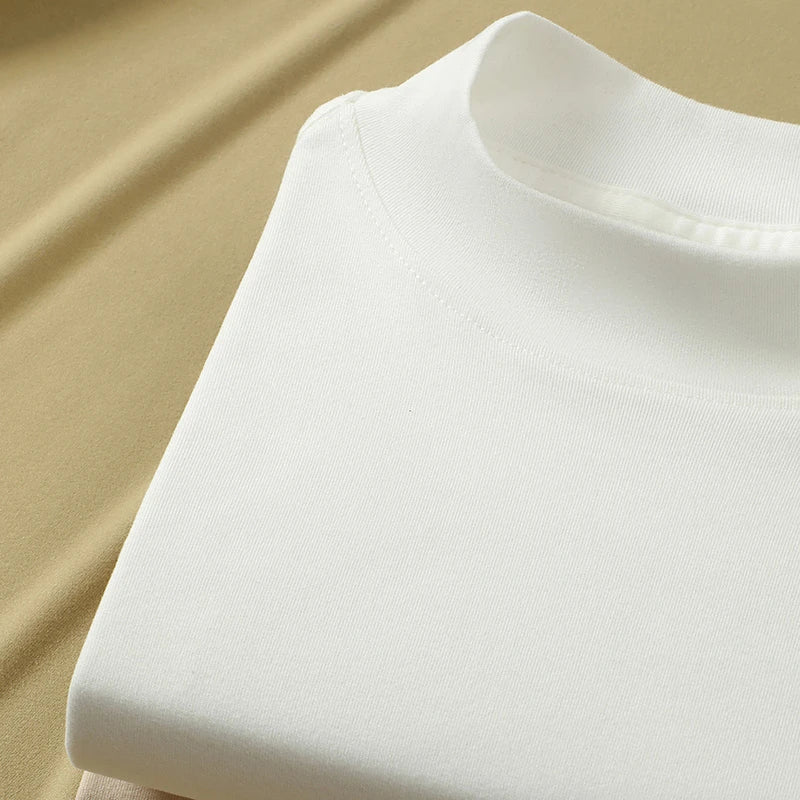 2026 New Men's Casual Solid Color High Collar Velvet Long Sleeve T-shirt Spring and Autumn Versatile Comfortable Top