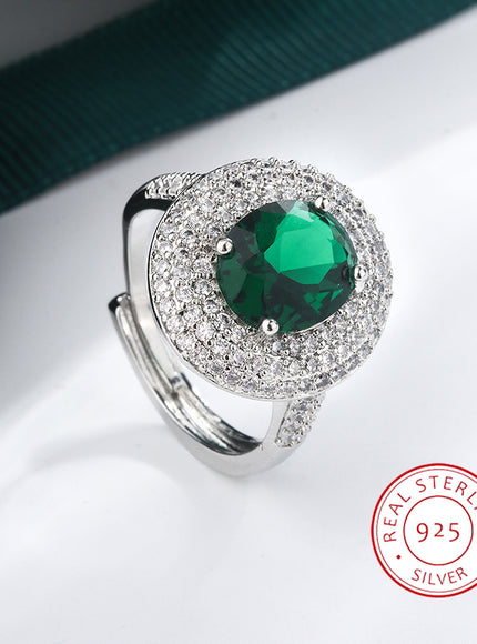 High Quality 925 Silver Plated Zircon Rings for Women Fashion Green Zircon Jewelry Party Ring Exquisite Wedding Bridal Jewelry