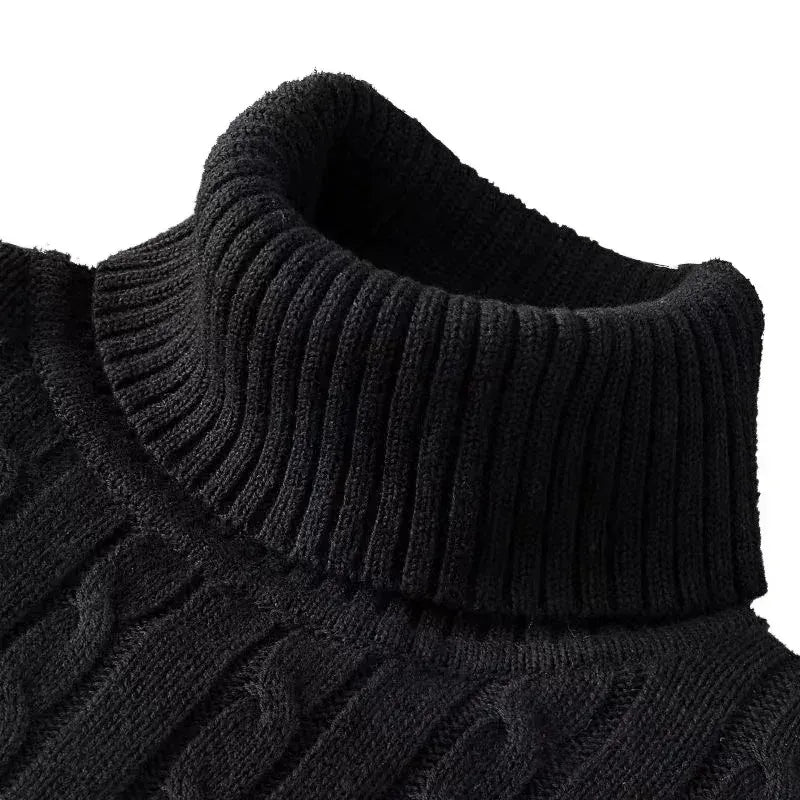 KissICON Black / XL / China Mainland Mens Slim Fit Turtleneck Heavyweight Knit Pullover Sweater