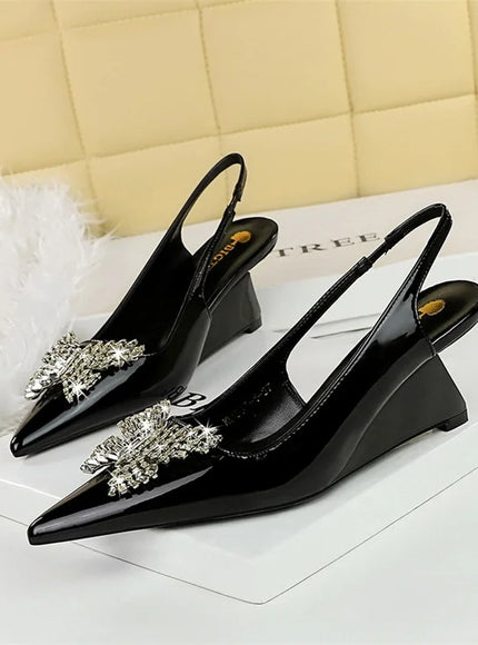 New Wedges Patent Leather Shallow Pointed Toe High