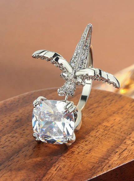 KissIcon 2025 Adjustable CZ Bird Ring For Women - Sparkling
