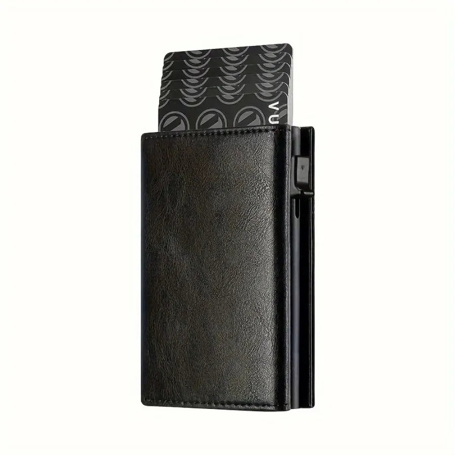 Men's Wallet with Zipper Coin Purse Automatic Pop-up Metal Credit Card Holder Minimalist RFID Blocking Business Card Wallet Idea