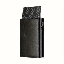 Men's Wallet with Zipper Coin Purse Automatic Pop-up Metal Credit Card Holder Minimalist RFID Blocking Business Card Wallet Idea