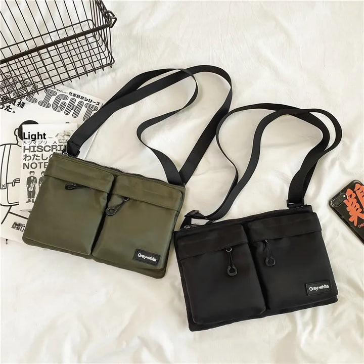 Casual Sporty Black Crossbody Bag Men's Messenger Bag Green Cloth Small Square Bag Suitable for Work Versatile Shoulder Bag