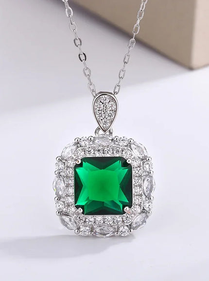 💋 925 Silver Plated Women's Necklace - Color Zircon Pendant
