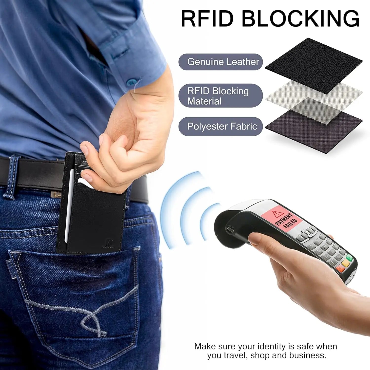 Pomelo Best Mens Wallet, Slim Genuine Leather Purse with RFID Blocking, Ultra-Thin Credit Card Holder for 7 Cards and Cash