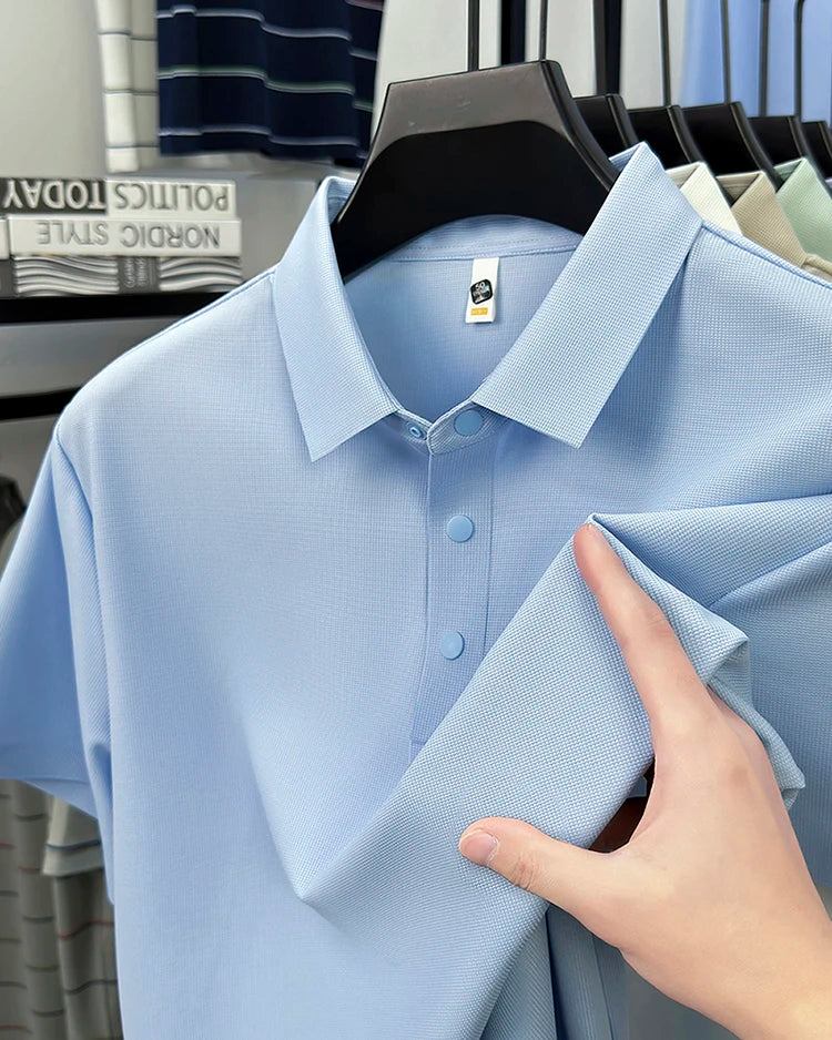 2025 Men's Sporty Polo Waffle Shirt | Moisture-Wicking Golf Tennis Top Sizes S-5XL, Snap Buttons, 7A Antibacterial High Quality